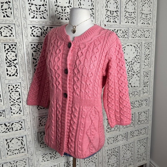 Kilronan Knitwear Merino Wool Ireland Pink Chunky Knit Babydoll Cardigan Sz XS - Picture 5 of 8